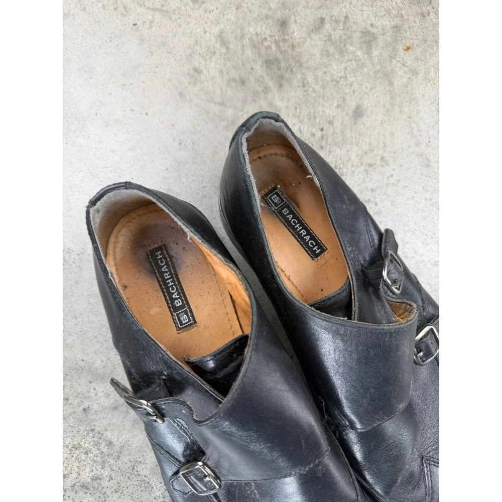 Vintage Bachrach Mens Black Leather Double Monk Strap Wingtip Dress Shoes 11